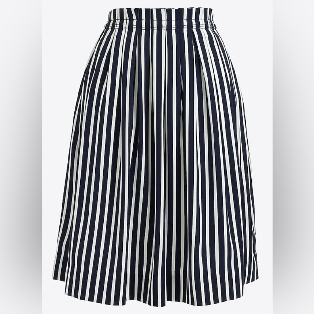 J. Crew Mercantile Black and Ivory (white) Striped Pleated Midi Skirt, Size 16